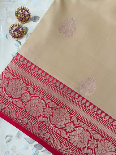 Banarasi Katan Silk Saree | Deep Beige and Red | Handwoven | Silk Mark Certified | Ships from California